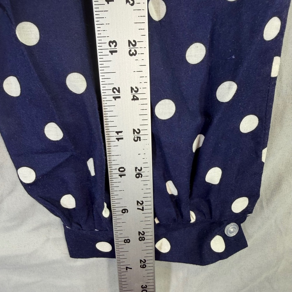 Vintage Helen's Navy Polka Dot Jumpsuit Kids Puff Balloon Sleeve USA 80s Retro - Picture 5 of 9